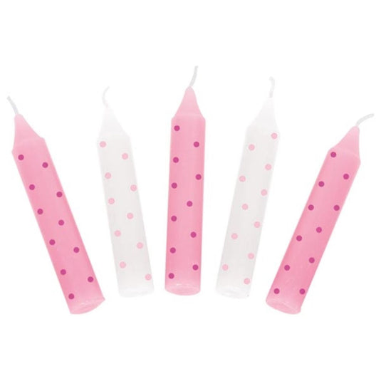 Set verjaardagskaarsen, roze stippen. 1,