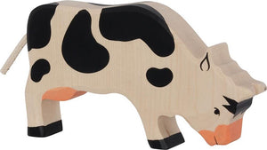 Holztiger koe, grazend, zwart. 18,5 cm.