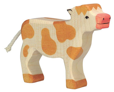 Holztiger kalf, staand, bruin. 11 cm.