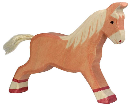 Holztiger paard, rennend, lichtbruin. 1