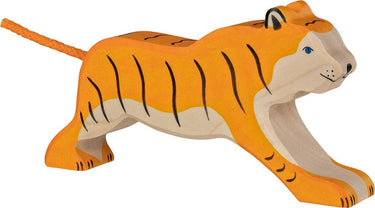 Holztiger tijger, rennend. 17 cm.