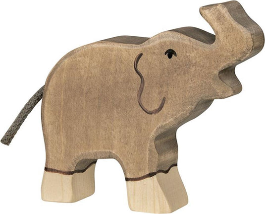 Goki holztiger olifant, klein, slurf omhoog.
