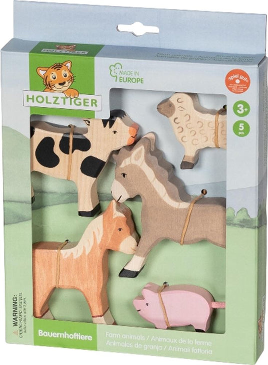 Holztiger landbouwdieren. 5 delig. 3+