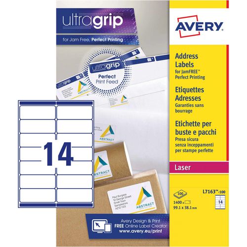Avery gerecycleerde etiketten voor laserprinters quickpeel lr7163-100 99,1x38,1mm