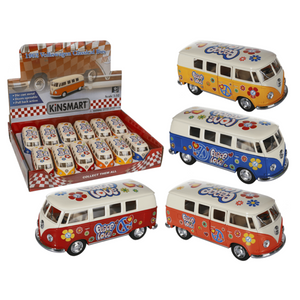 Volkswagen vw model t1 auto busje - hippie style - 12 cm - terugtrek motor