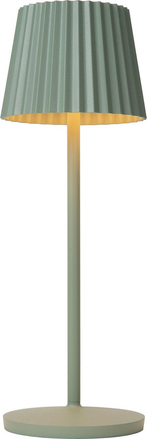 Lucide justine - oplaadbare tafellamp binnen buiten - accu batterij - led dimbaar - 1x2w 2700k - ip54 - met draadloos oplaadstation - groen