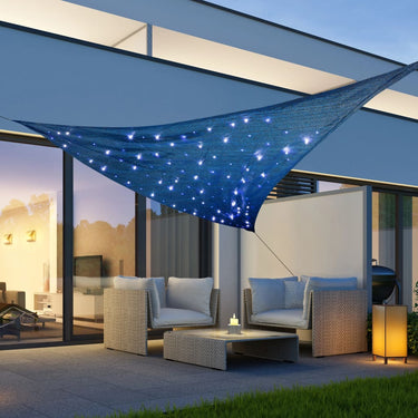HI HI Zonnezeil met 100 LED's 3,6x3,6x3,6 m lichtblauw