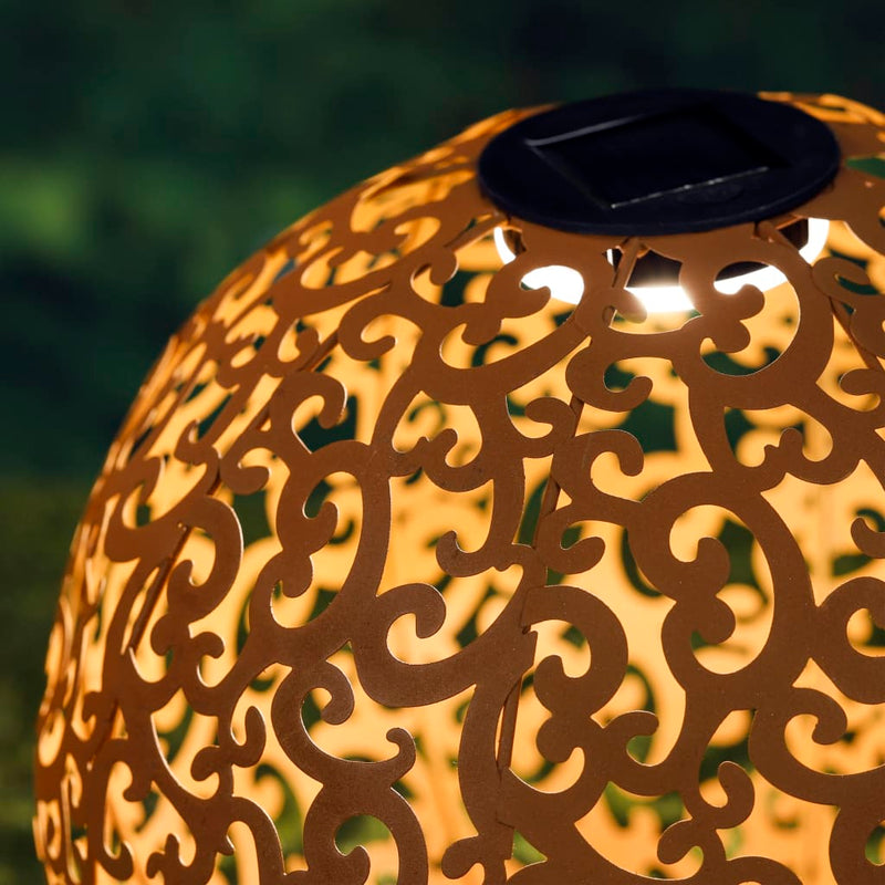 Load image into Gallery viewer, HI HI Tuinlamp solar LED bol 28,5 cm metaal bruin
