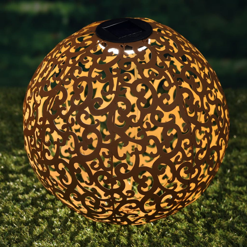 Load image into Gallery viewer, HI HI Tuinlamp solar LED bol 28,5 cm metaal bruin
