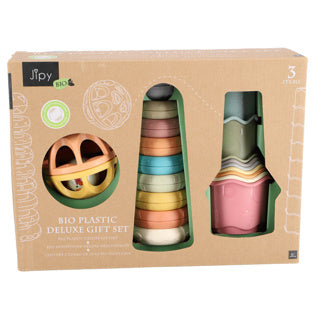 Jipy bioplastic - badspeelgoed stapeltoren, bekertjes en ratelbal - deluxe giftset