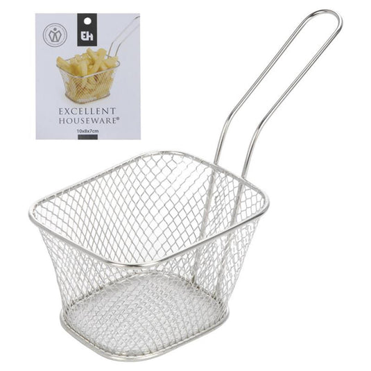 Excellent houseware serveermand frituurmandje chroom met greep 10x10cm