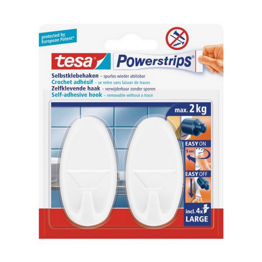 Tesa powerstrips plakhaak large ovaal 2kg - wit 2 stuks