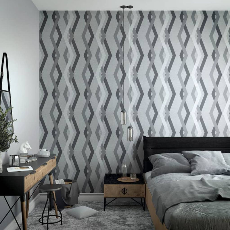 Load image into Gallery viewer, Noordwand behang topchic graphic lines diamonds grijs en zwart
