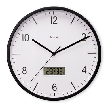 Hama dcf wandklok lanzarote tikt niet + thermometer en hygrometer 35 cm zwart wit