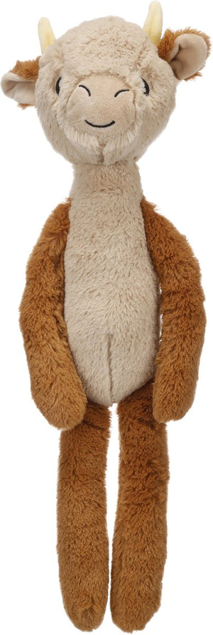 Flamingo hondenspeelgoed - bulla stier bruin - pluche - met squeaker - 18 x 13 x 56 cm