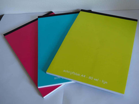 Van der doelen 9 a4 schrijfblokken in 3 verschillende kleuren