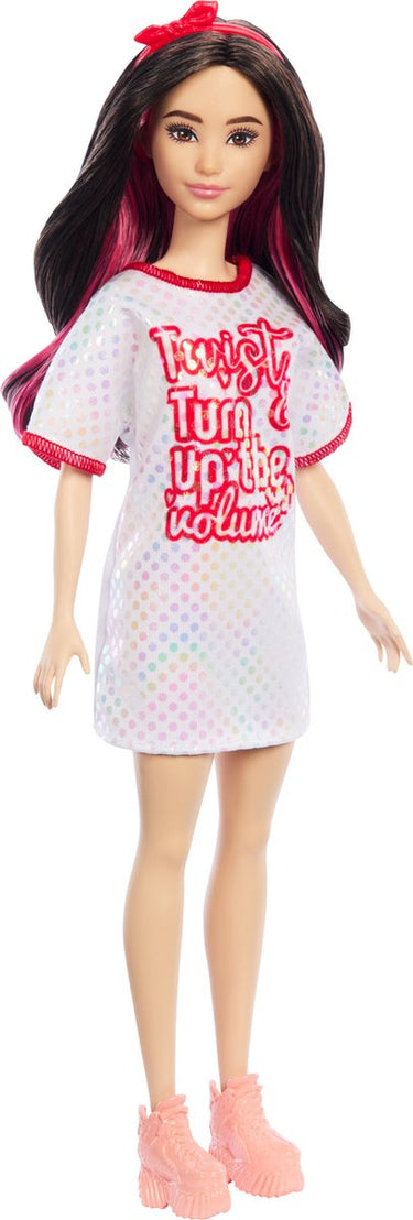 Barbie 65 jaar fashionistas - wit t-shirtjurkje met glanzende stippen - modepop