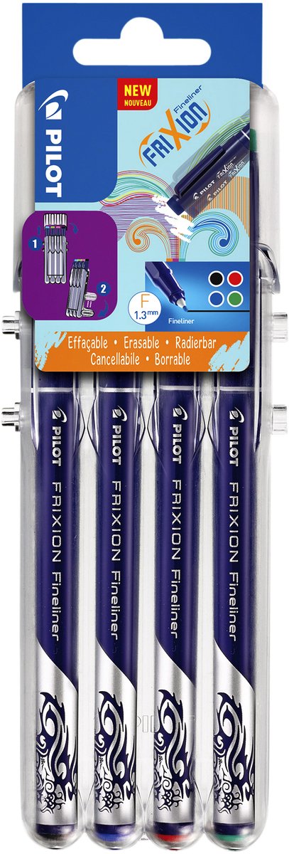 Pilot frixion uitwisbare fineliner set - 4 stuks in diverse kleuren