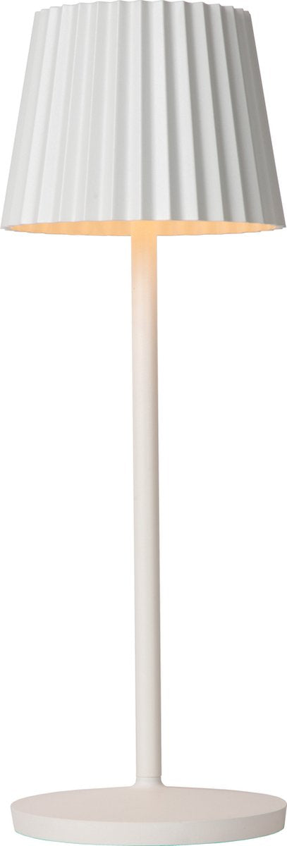 Lucide justine - oplaadbare tafellamp binnen buiten - accu batterij - led dimbaar - 1x2w 2700k - ip54 - met draadloos oplaadstation - wit