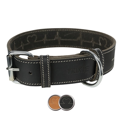 Load image into Gallery viewer, Trixie halsband hond rustic vetleer heartbeat zwart
