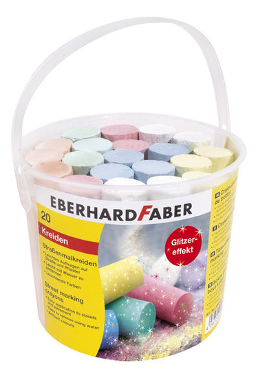 Eberhard faber stoepkrijt - 20 stuks - in emmer - glitterkleur - ef-526520