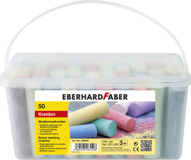 Eberhard faber stoepkrijt - 50 stuks - in plastic bak - assorti - ef-526550
