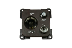 C-line 12 volt contactdoos met antenne en satelliet aansluiting bruin