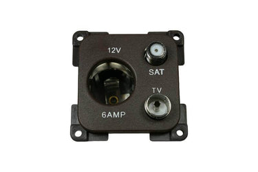 C-line 12 volt contactdoos met antenne en satelliet aansluiting bruin