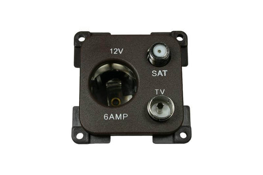 C-line 12 volt contactdoos met antenne en satelliet aansluiting bruin - verpakt