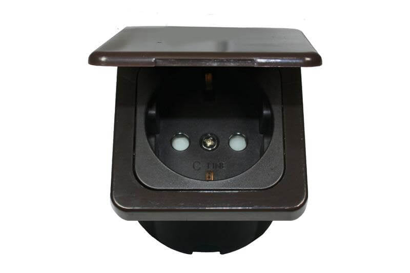 Cargue la imagen en el visor de la galería, C-line wandcontactdoos met opal afdekraam met klapdeksel bruin
