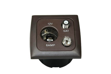 C-line 12 volt contactdoos met antenne en satelliet aansluiting met opal afdekraam bruin - verpakt