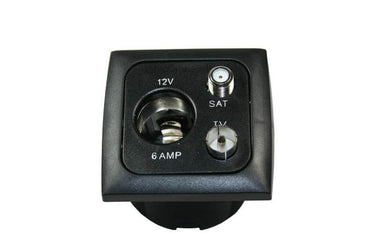 C-line 12 volt contactdoos met antenne en satelliet aansluiting met opal afdekraam zwart - verpakt