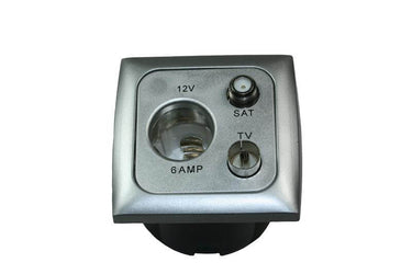 C-line 12 volt contactdoos met antenne en satelliet aansluiting met opal afdekraam zilver