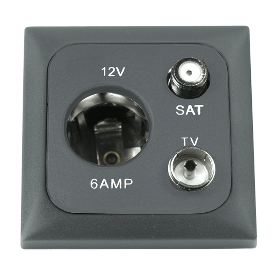 C-line 12 volt contactdoos met antenne en satelliet aansluiting met opal afdekraam antraciet - zonder verkoopverpakking