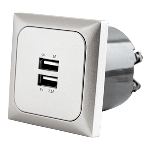 C-line wandcontactdoos met dubbele usb-a lader met opal afdekraam zilver