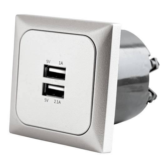 C-line wandcontactdoos met dubbele usb-a lader met opal afdekraam zilver