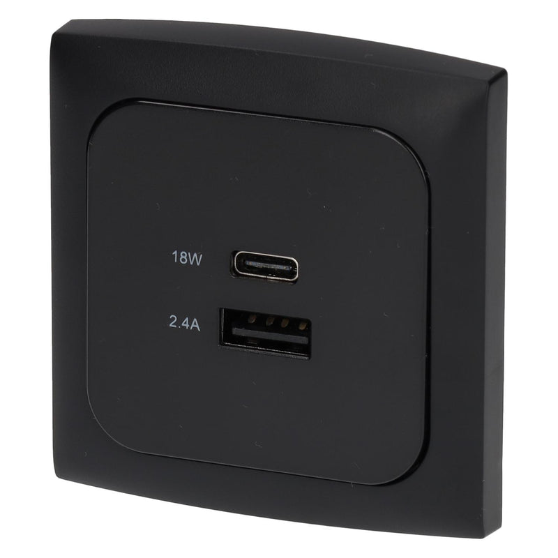 Cargue la imagen en el visor de la galería, C-line usb laadcontactdoos met usb-a en usb-c - ece r10 - zwart
