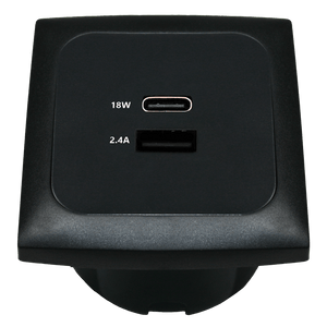 C-line usb laadcontactdoos met usb-a en usb-c met opal afdekraam zwart - zonder verkoopverpakking