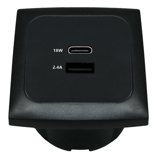 C-line usb laadcontactdoos met usb-a en usb-c met opal afdekraam zwart - zonder verkoopverpakking