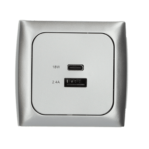 C-line usb laadcontactdoos met usb-a en usb-c met opal afdekraam zilver