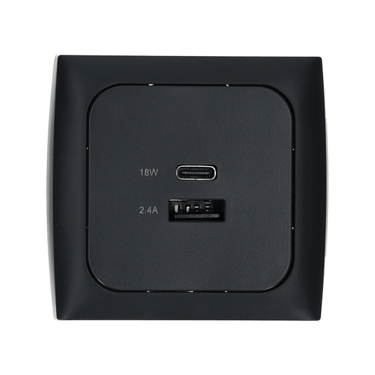 C-line usb laadcontactdoos met usb-a en usb-c met opal afdekraam antraciet