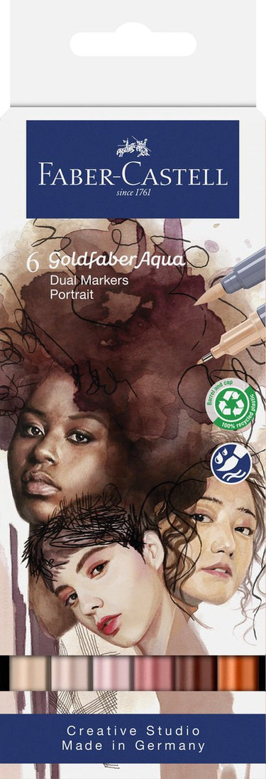 Faber-castell - duo aquarelmarker goldfaber - set 6 stuks portrait - brush 0,6mm - fc-164523