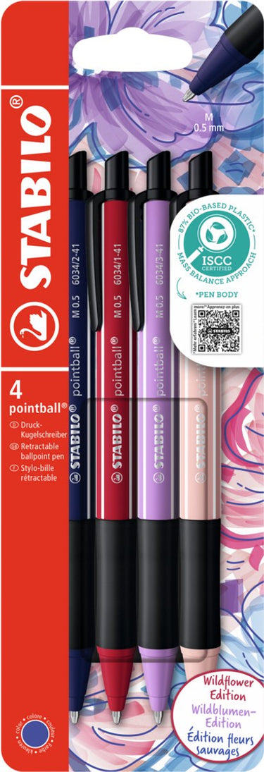 Stabilo pointball - balpen - naturecolors wildflower - navulbaar - etui met 4 kleuren
