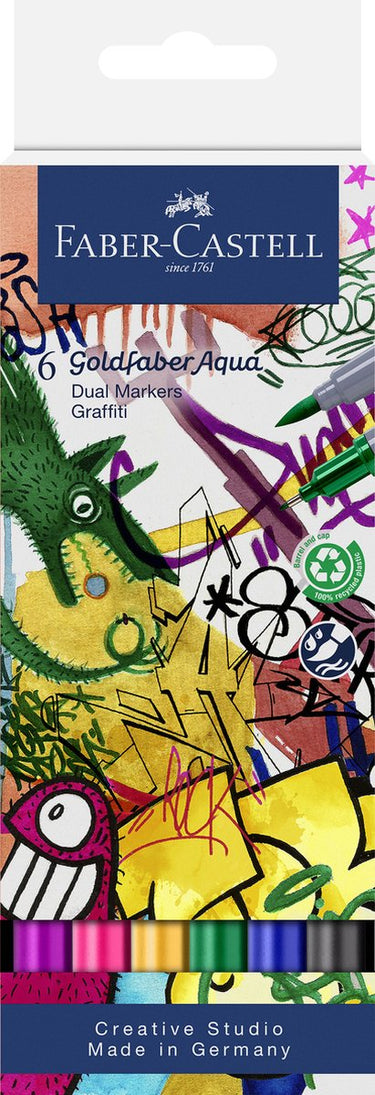 Faber-castell - duo aquarelmarker goldfaber - set 6 stuks graffiti - brush 0,6mm - fc-164525