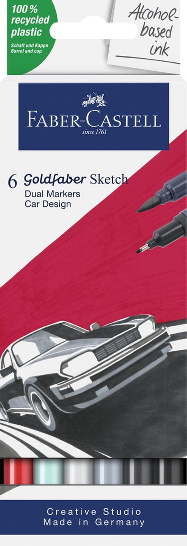Faber-castell sketchmarker - goldfaber - car design set - 6 kleuren - alcoholmarker - fc-164813