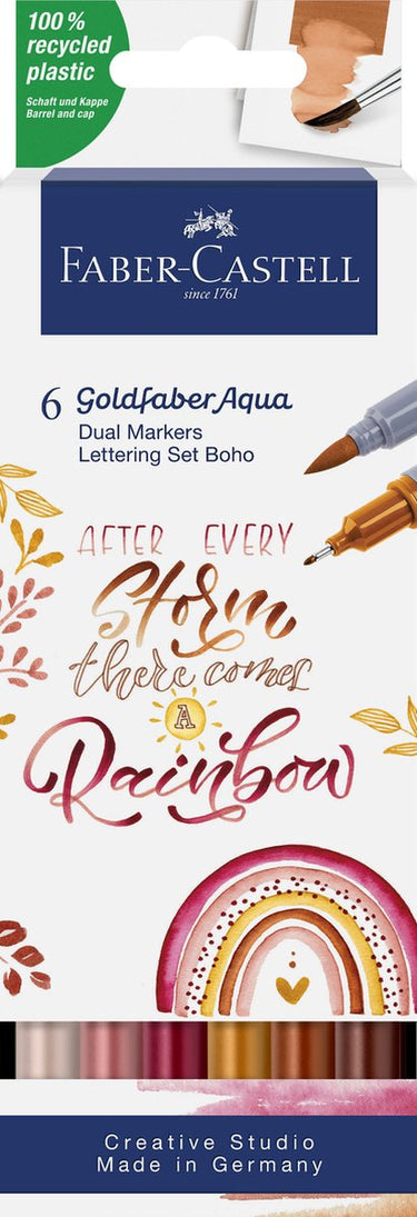 Faber-castell - duo aquarel marker - goldfaber - etui 6 stuks - boho letteringset - brush 0,6mm - fc-164518