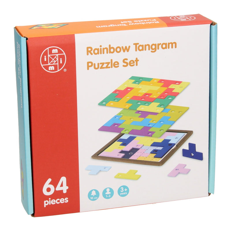Load image into Gallery viewer, houten tangram puzzel regenboog set, 64dlg.
