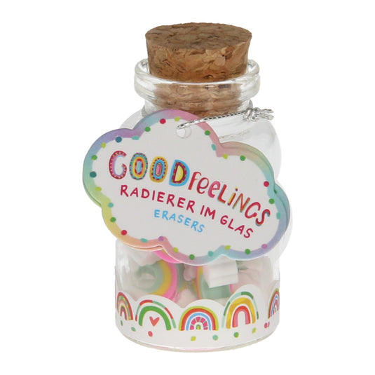 Mini gummetjes regenboogwolken in glas, 12st.