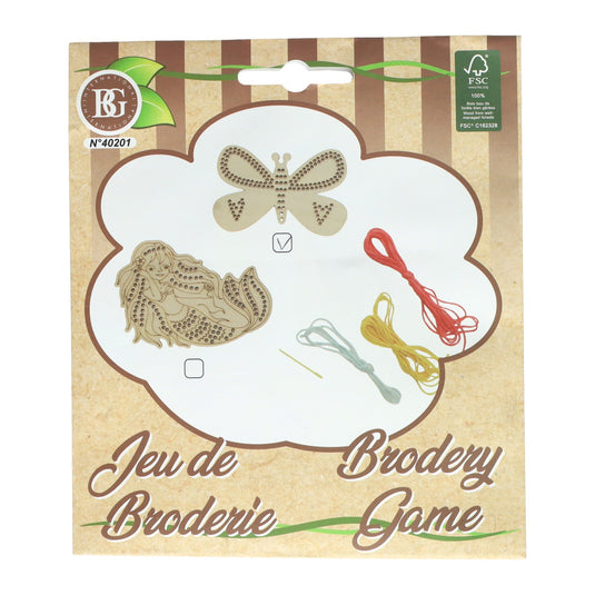Borduursetje hout - incl. 3 kleuren garen en naald