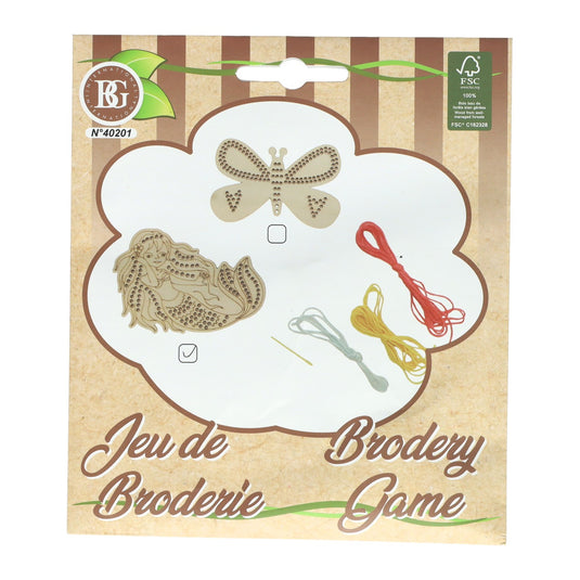 Borduursetje hout - incl. 3 kleuren garen en naald